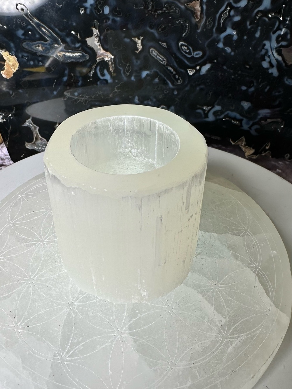 Selenite candle holder